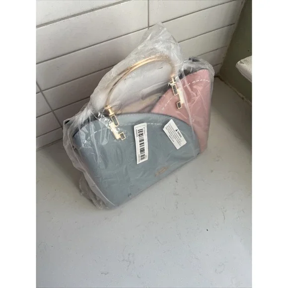 ZZMY Colorblock Handbag Handle Crossbody Bag Gold Hardware purse Blue Pink - Picture 3 of 7